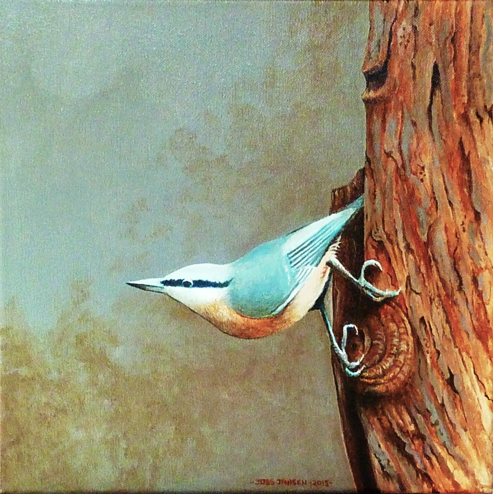 Boomklever, acryl, 30 x 30 cm. Verkocht Boomklever