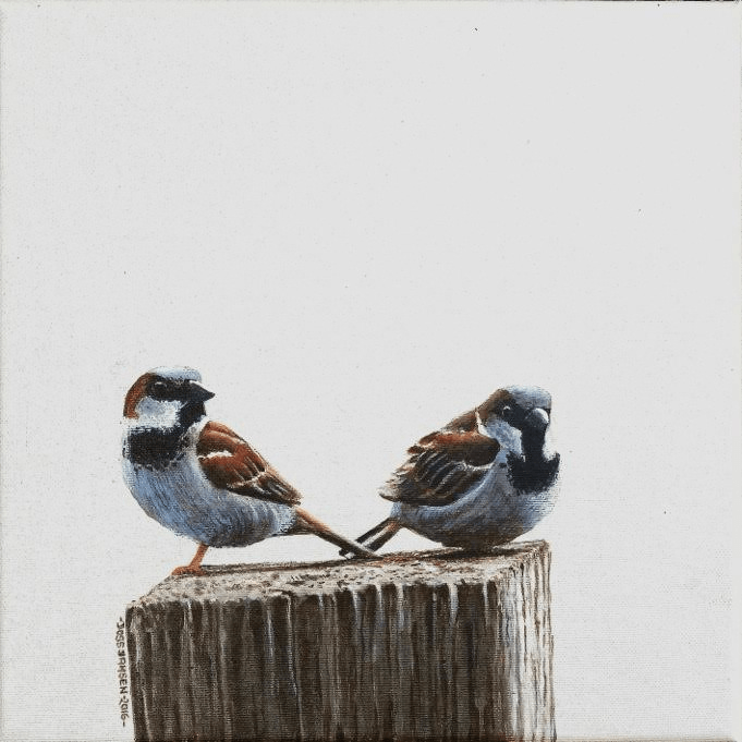 Mus & zn, acryl, 30 x 30 cm. Verkocht Mus & zn