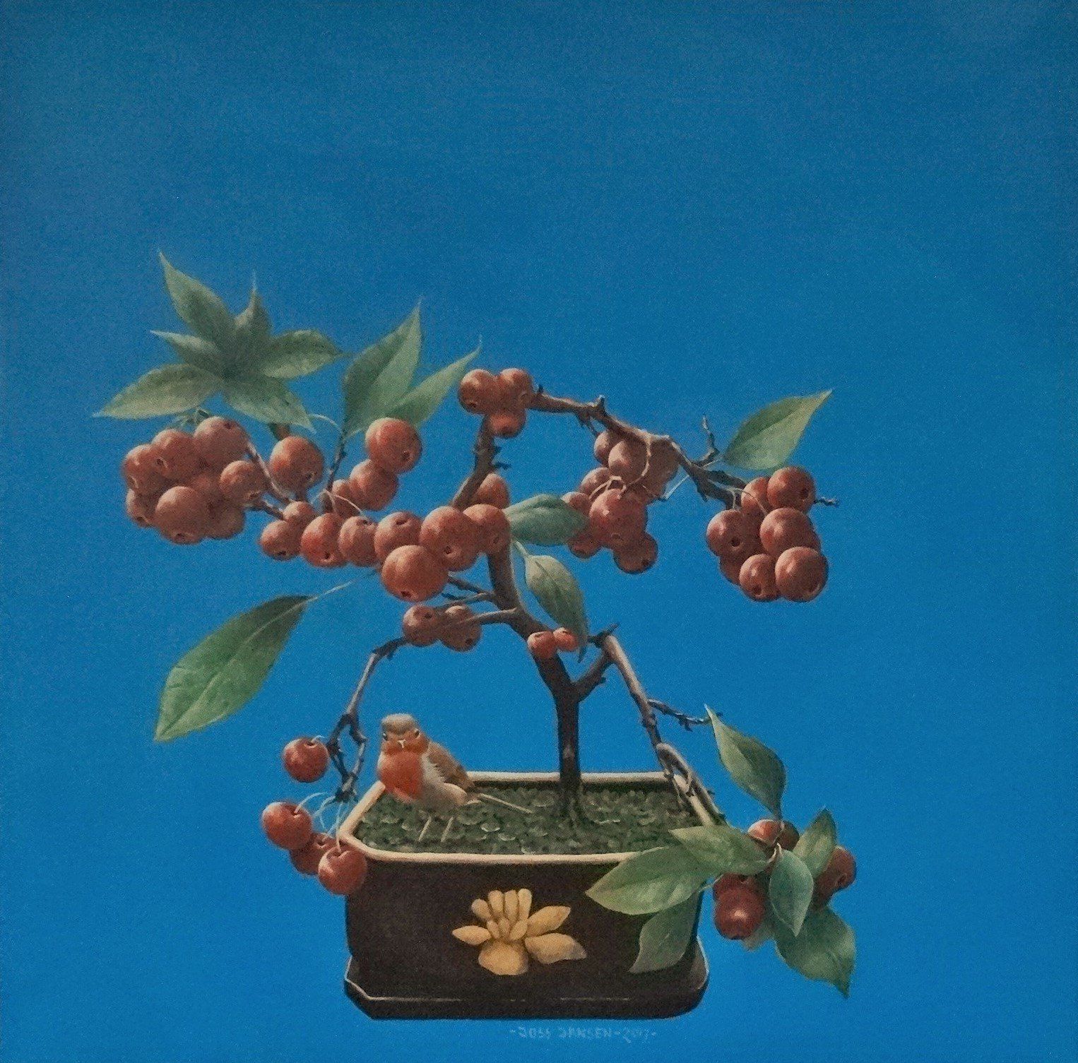 Onder de appelboom, acryl, 50 x 50 cm. Verkocht Onder de appelboom