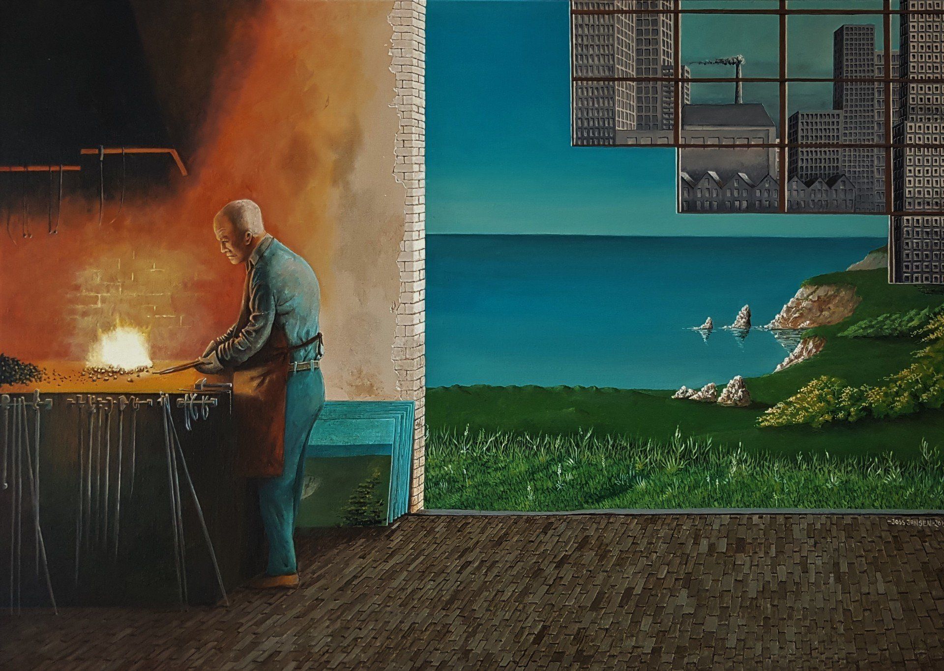 Trompe l'oeil, acryl, 80 x 70 cm Trompe l'oeil