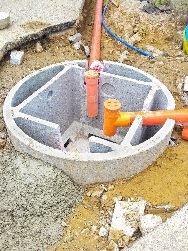 Septic concrete tank during assembly in a italian construction site (Septic tank called Imhoff)