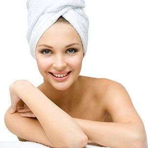 Woman with towel on head