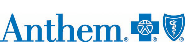 A blue logo for anthem with a cross and shield
