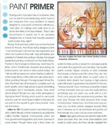 A magazine article about paint primer with a picture of a stained glass window.