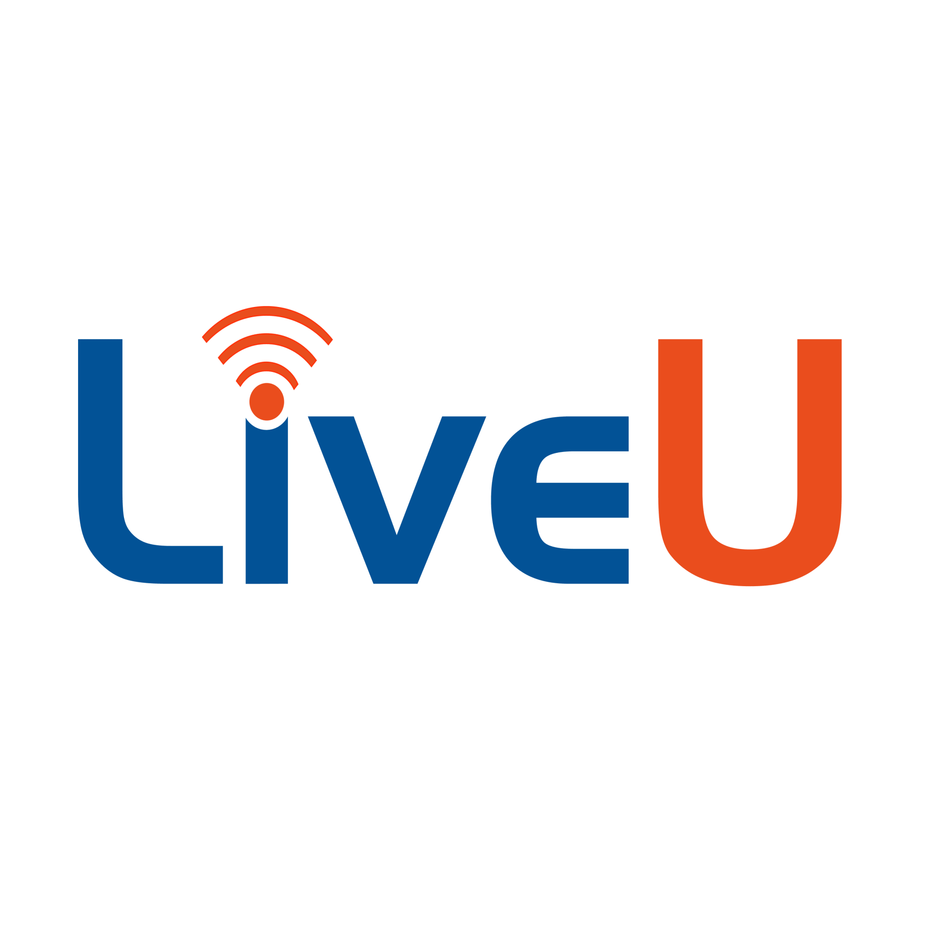 A blue and red logo for a company called liveu