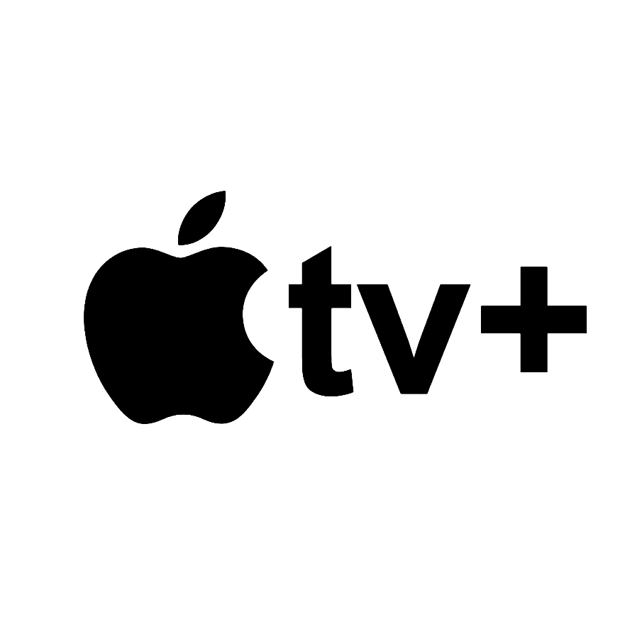 A black and white apple tv logo on a white background.