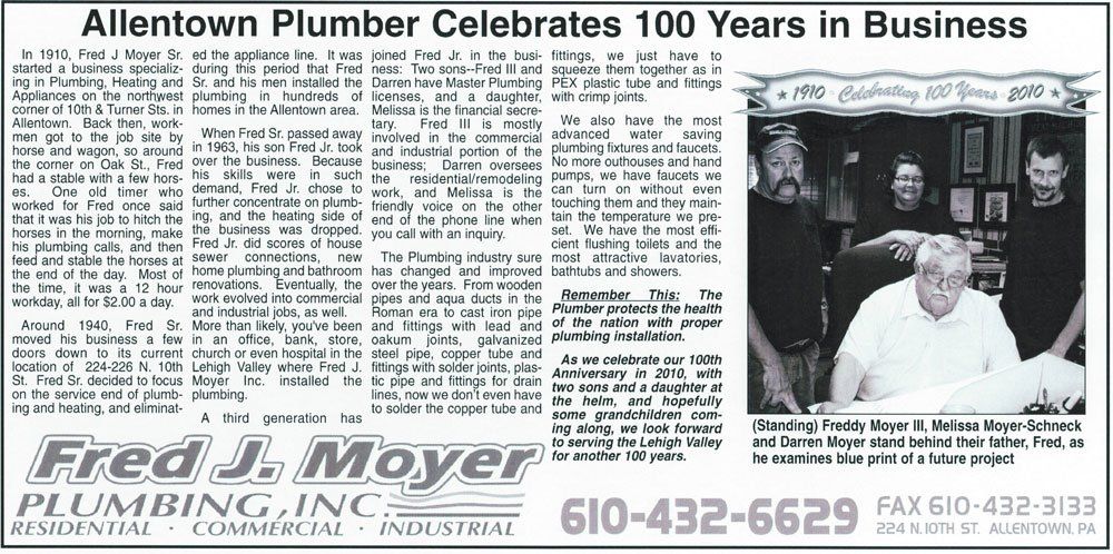 News Paper — Allentown, PA — Fred J Moyer Plumbing Inc News Paper — Allentown, PA — Fred J Moyer Plumbing Inc