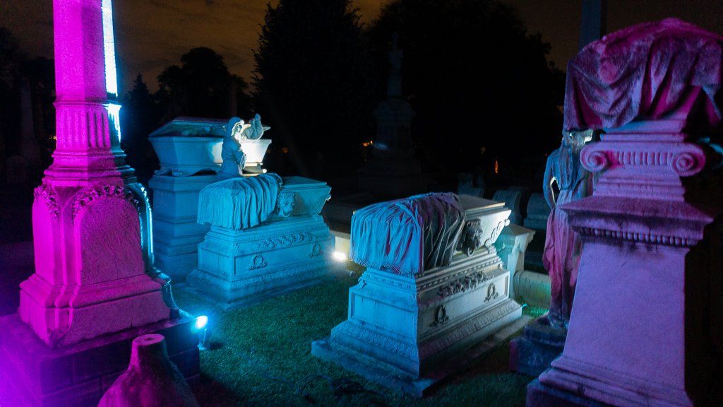 Laurel Hill Cemetery light show Soul Crawl