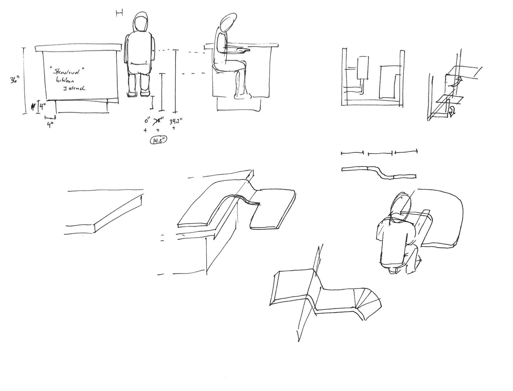 Industrial Design Supportive Work Station Sketches