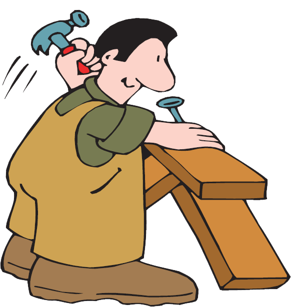 A man is hammering a nail into a piece of wood.