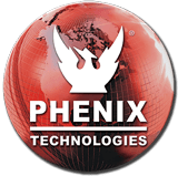 El logotipo de Phenix Technologies está en una bola de boliche roja.