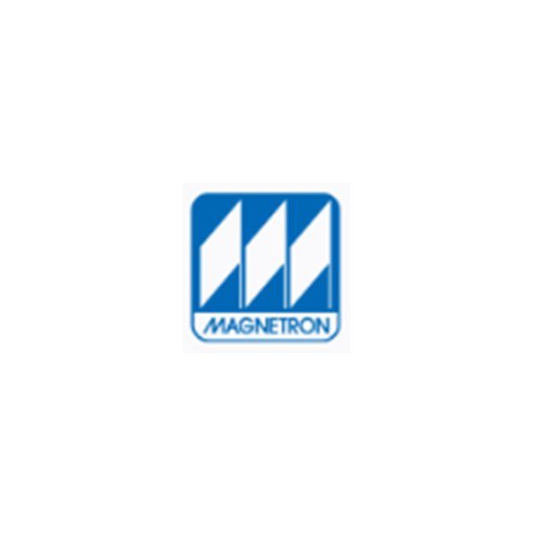 Un logotipo de magnetrón azul y blanco sobre un fondo blanco.