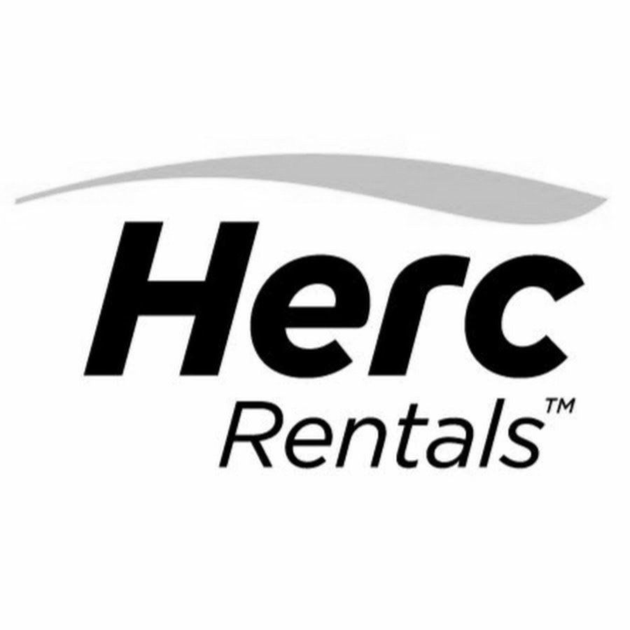 A black and white logo for herc rentals.