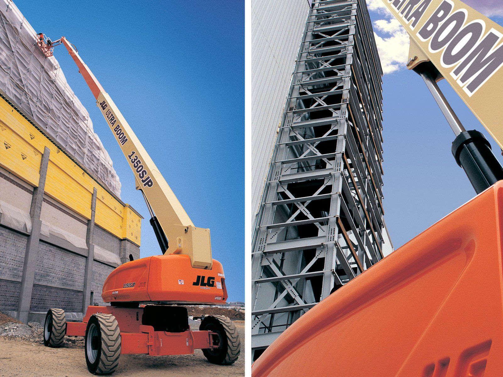 A jlg crane is being used to lift a building