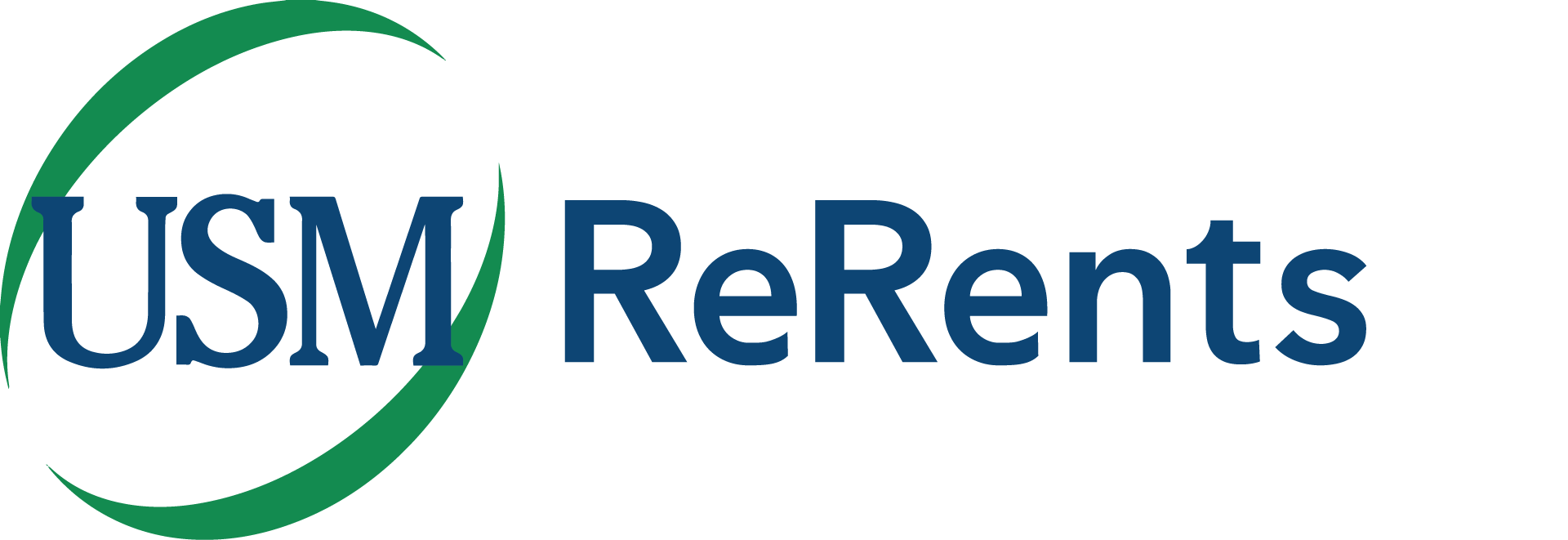 A blue and green logo for usm rerents
