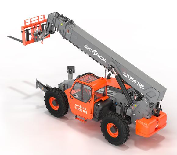 A model of a skyjack forklift on a white background