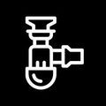 White outline of a plumbing P-trap on a black background.