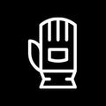 White outline of a protective glove on a black background.