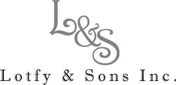 Lotfy & Sons Inc. logo in gray serif lettering with decorative LS monogram