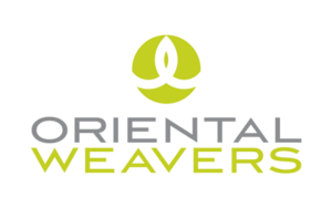 Oriental Weavers logo with green emblem and gray-yellow text on white background