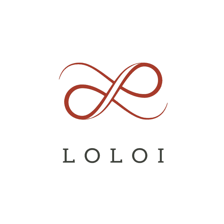 Red infinity-loop logo above the word “LOLOI” in gray serif letters