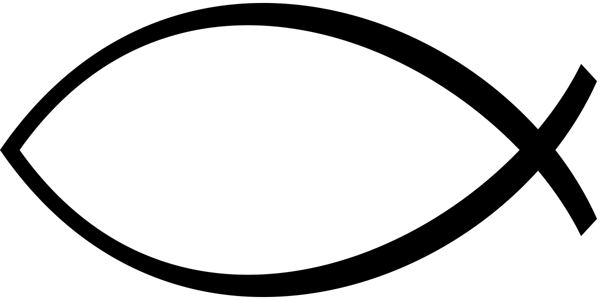Black fish symbol outline, like the Christian ichthys, on a white background