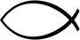 Black fish symbol outline, like the Christian ichthys, on a white background