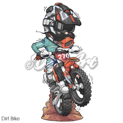 caricature cartoon dirt bike