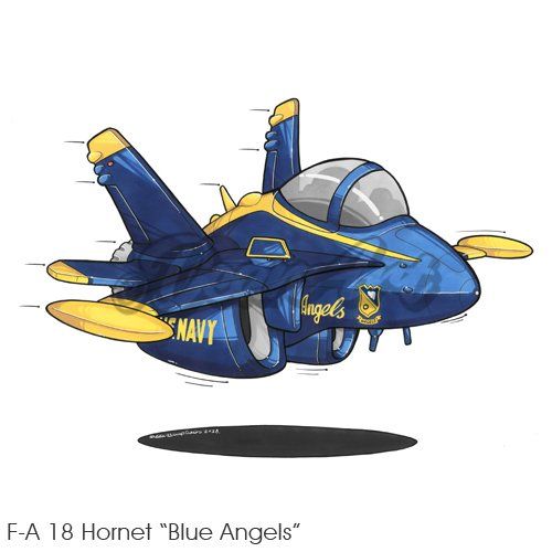 caricature cartoon plane blue angels hornet