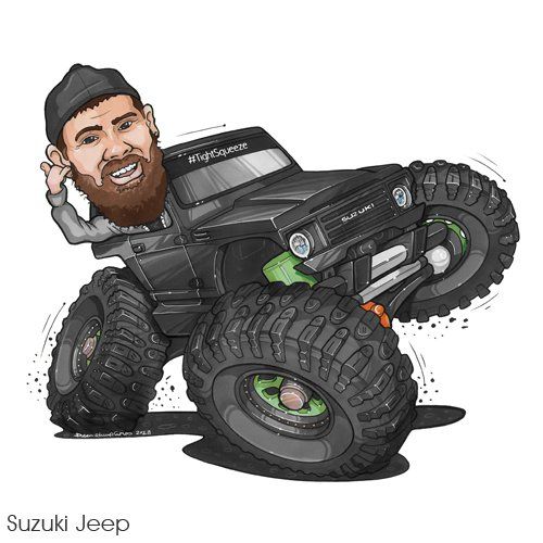 caricature cartoon car Suzuki Samurai Jeep