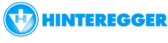 Ein blaues Logo mit der Aufschrift „Hinteregger“