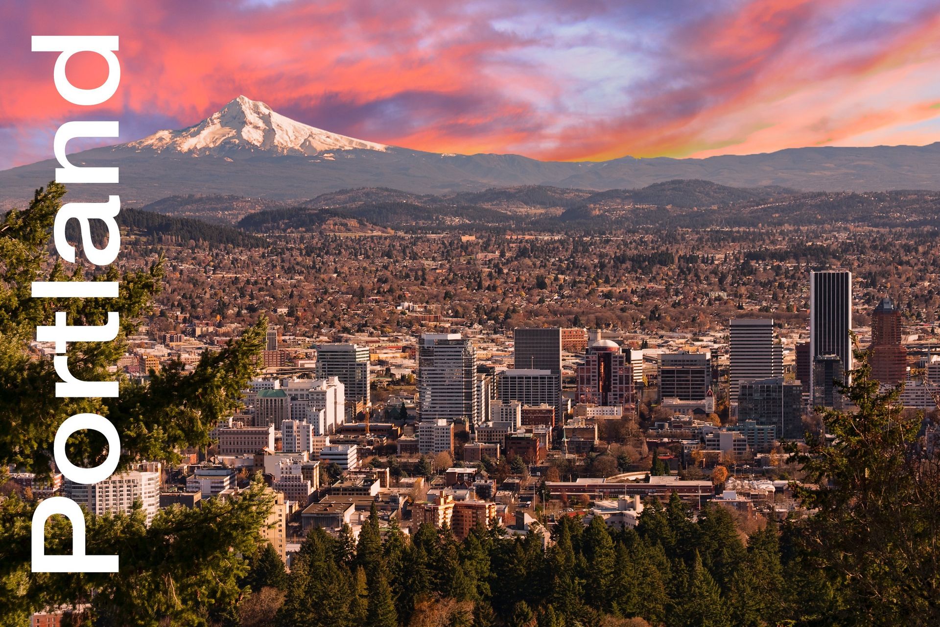 A picture of portland with mountains in the background