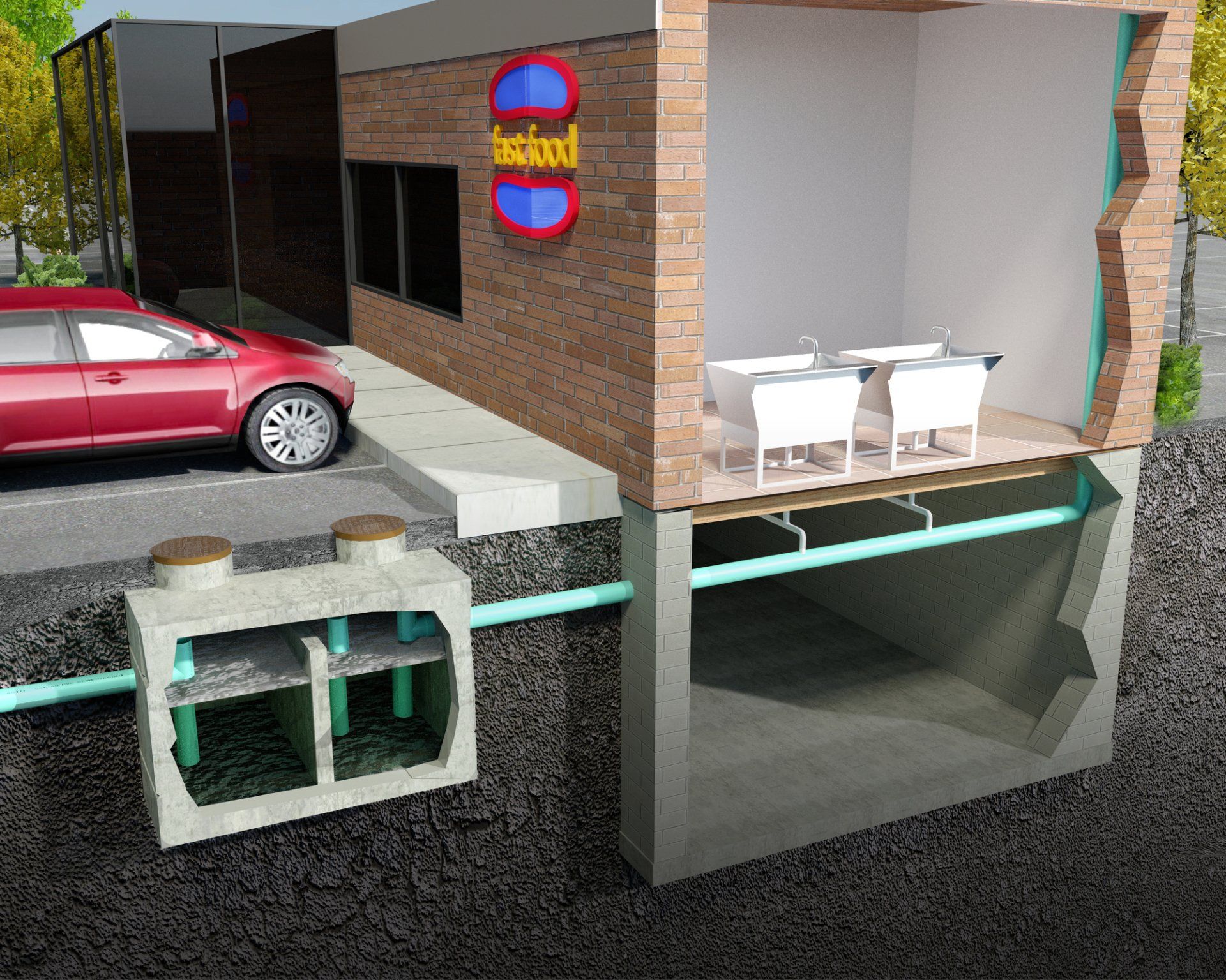 A grease trap cleaning diagram