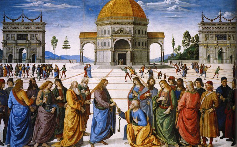 https://upload.wikimedia.org/wikipedia/commons/1/1e/Christ_Handing_the_Keys_to_St._Peter_by_Pietro_Perugino.jpg