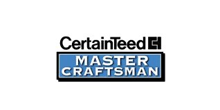 CertainTeed Master Craftsman logo featuring black text above a blue rectangle with white text.