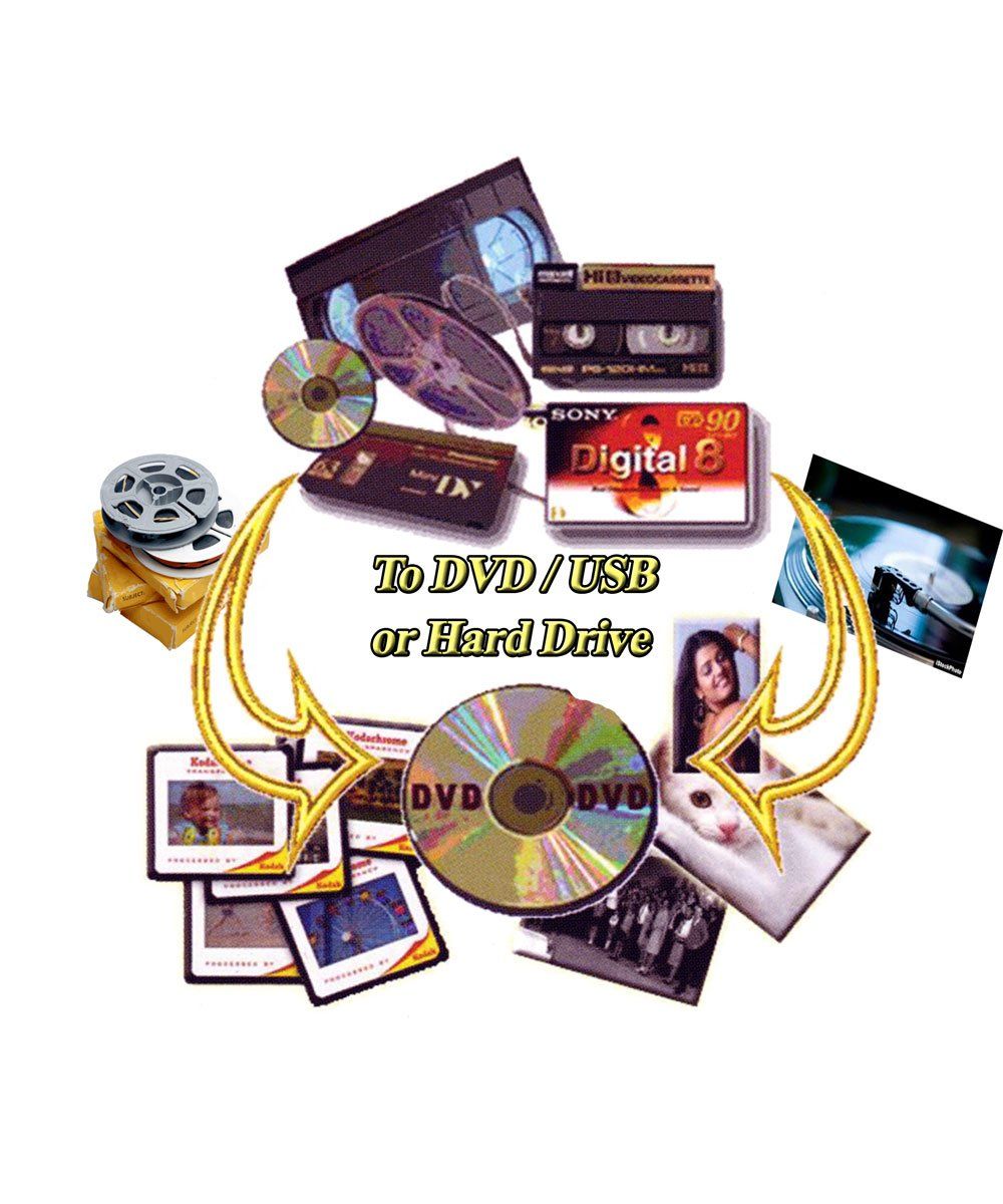 A bunch of dvd 's and cd 's with arrows pointing to them