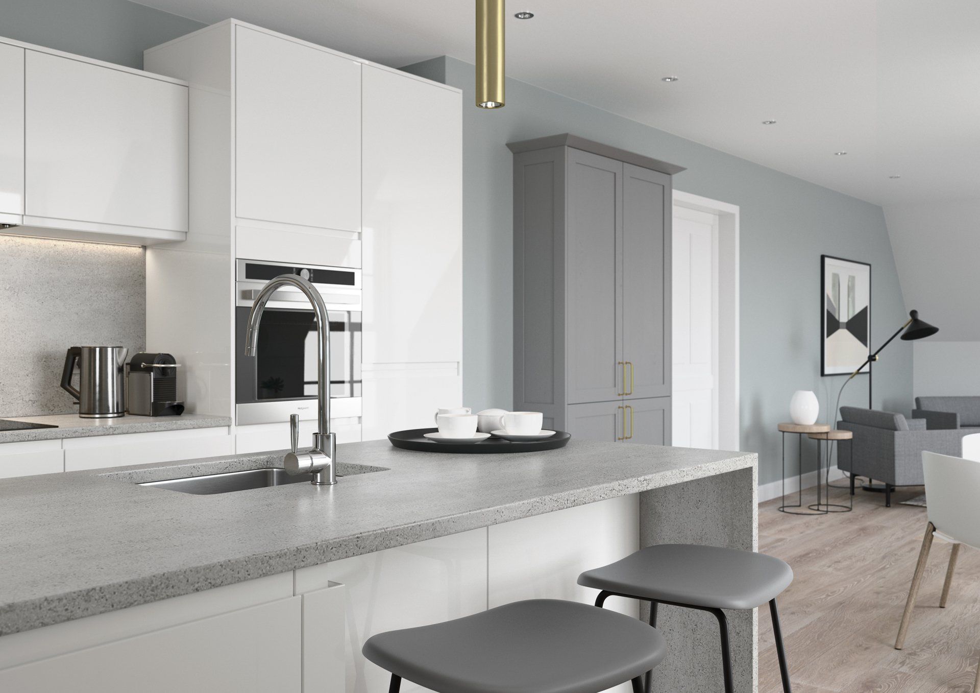 Strada Gloss White Aldana Dust Grey-kitchen design modern