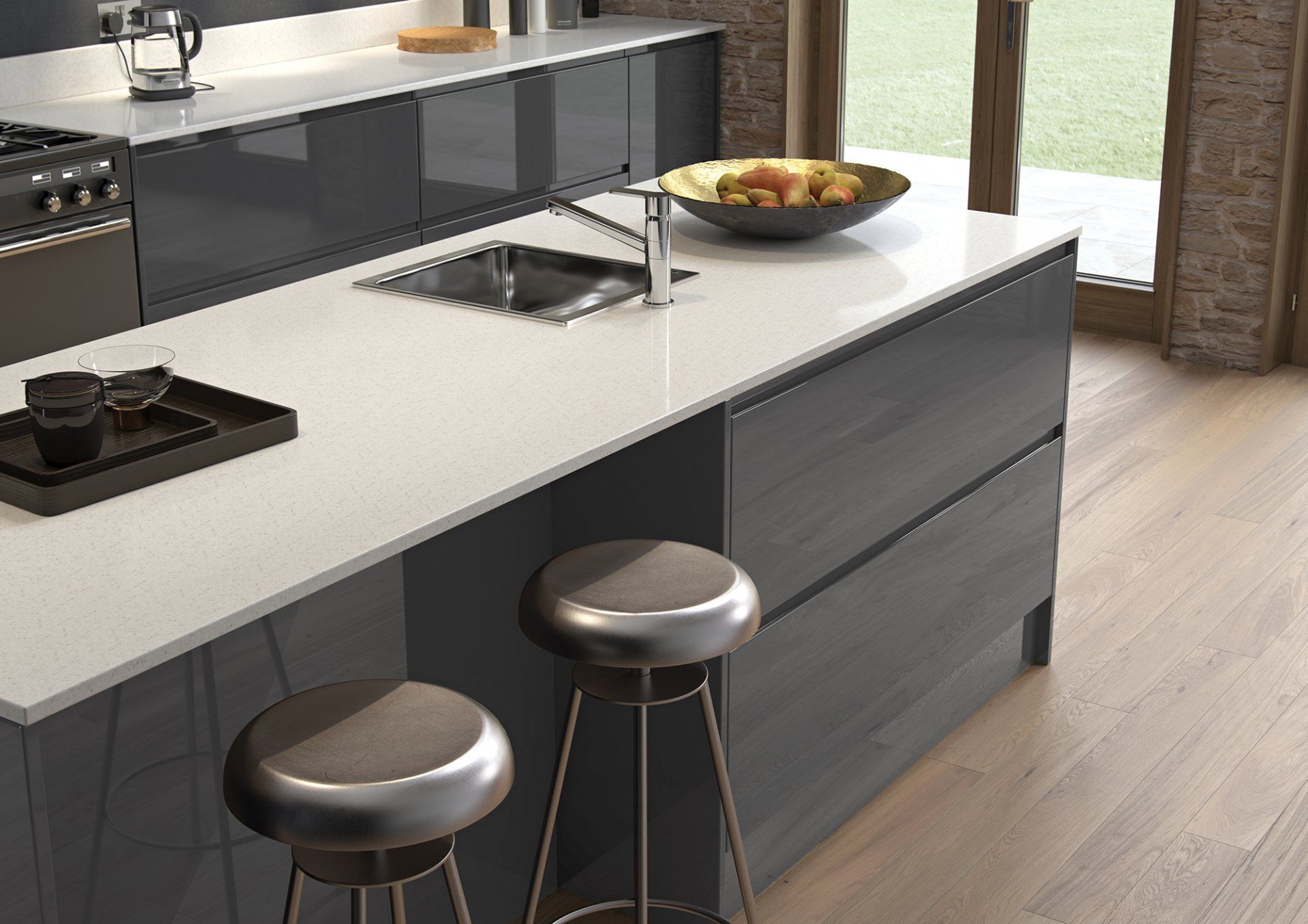 Strada Gloss White Aldana Dust Grey-modern farmhouse kitchen