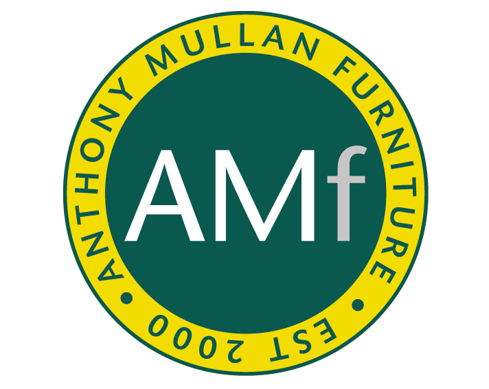 A green and yellow logo for anthony mullan furniture