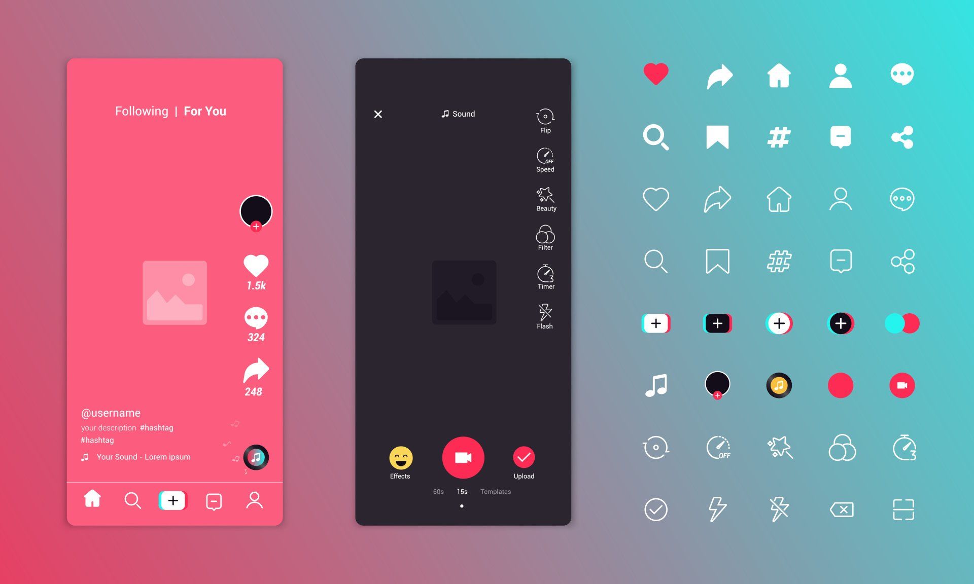 A set of icons for a social media app on a cell phone.