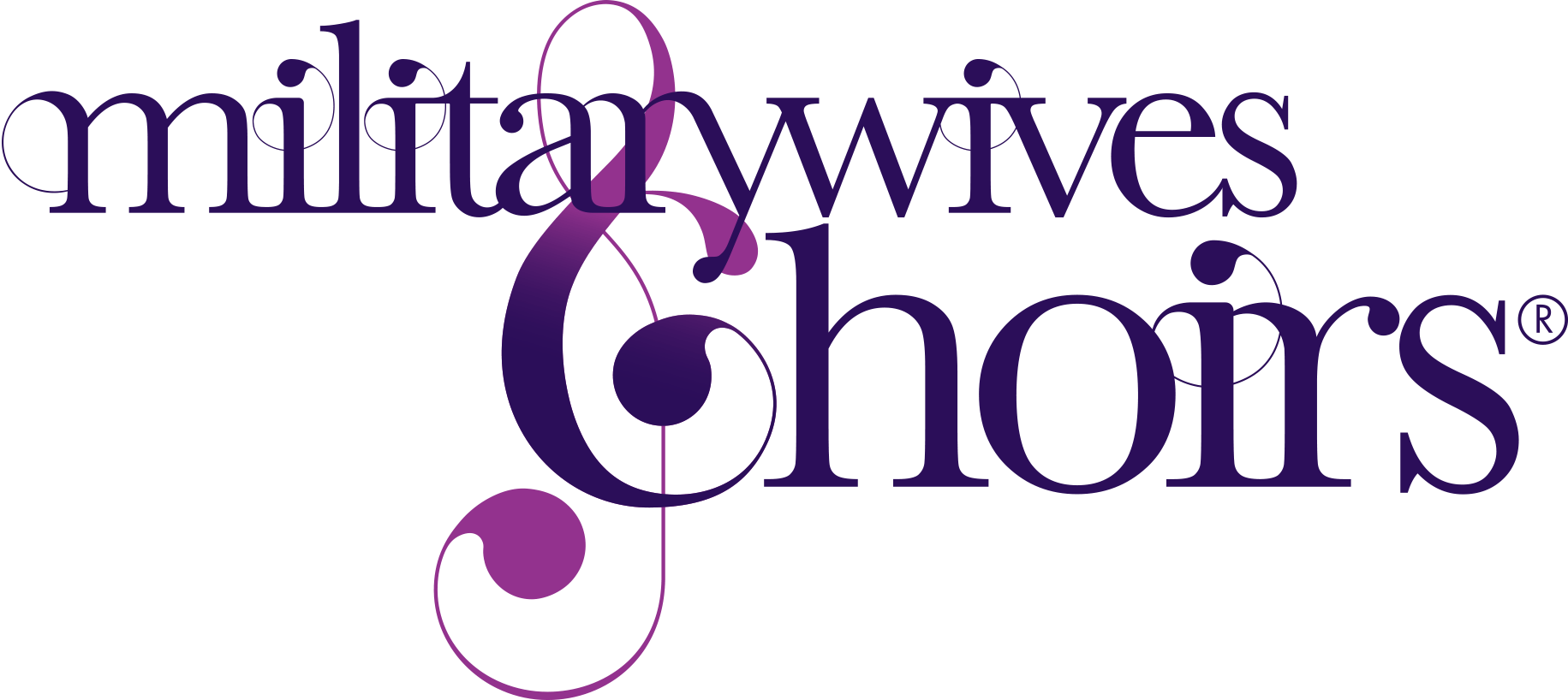 The logo for military wives choirs is purple and black.