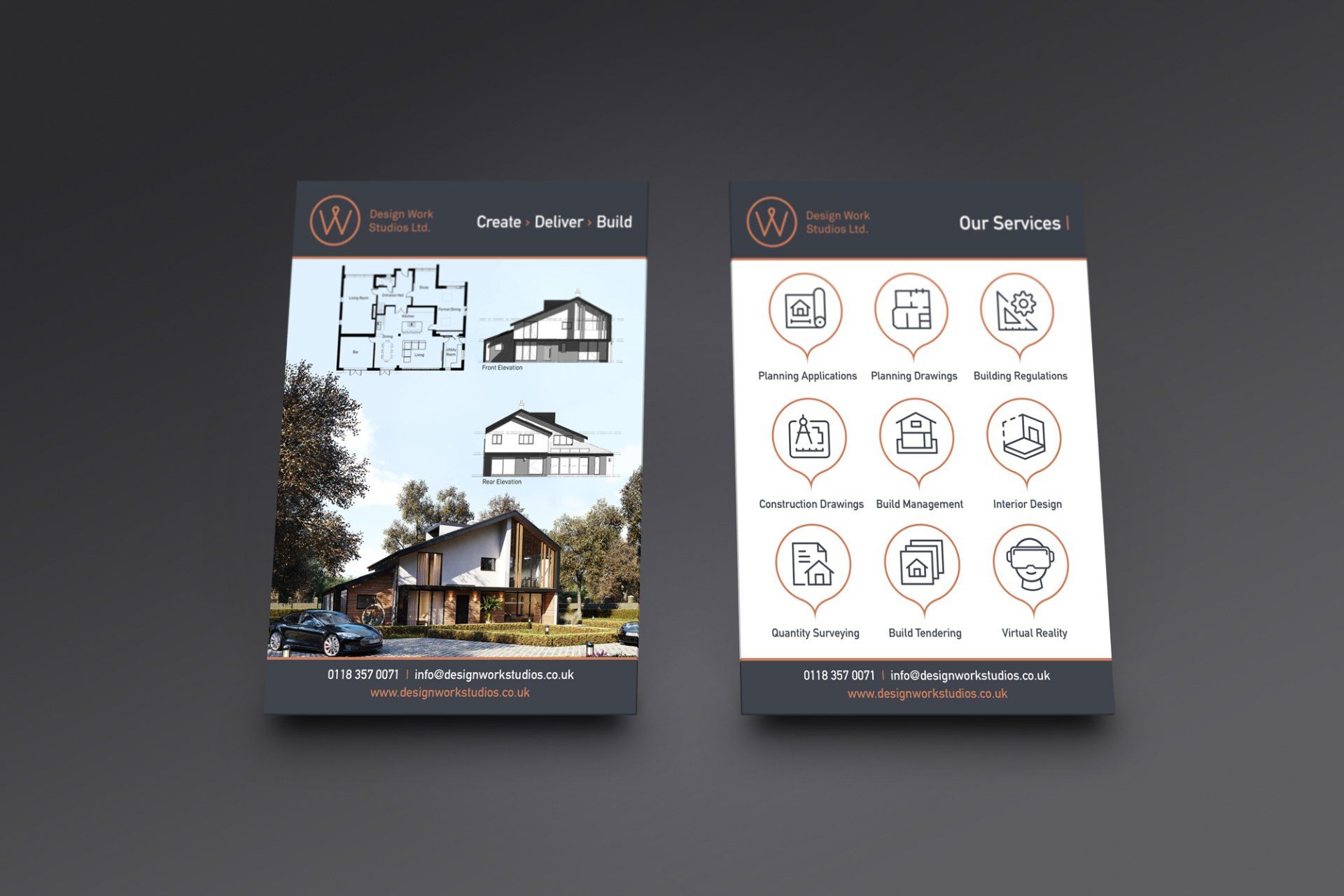 Two pages of Design Works Studios website on tablet