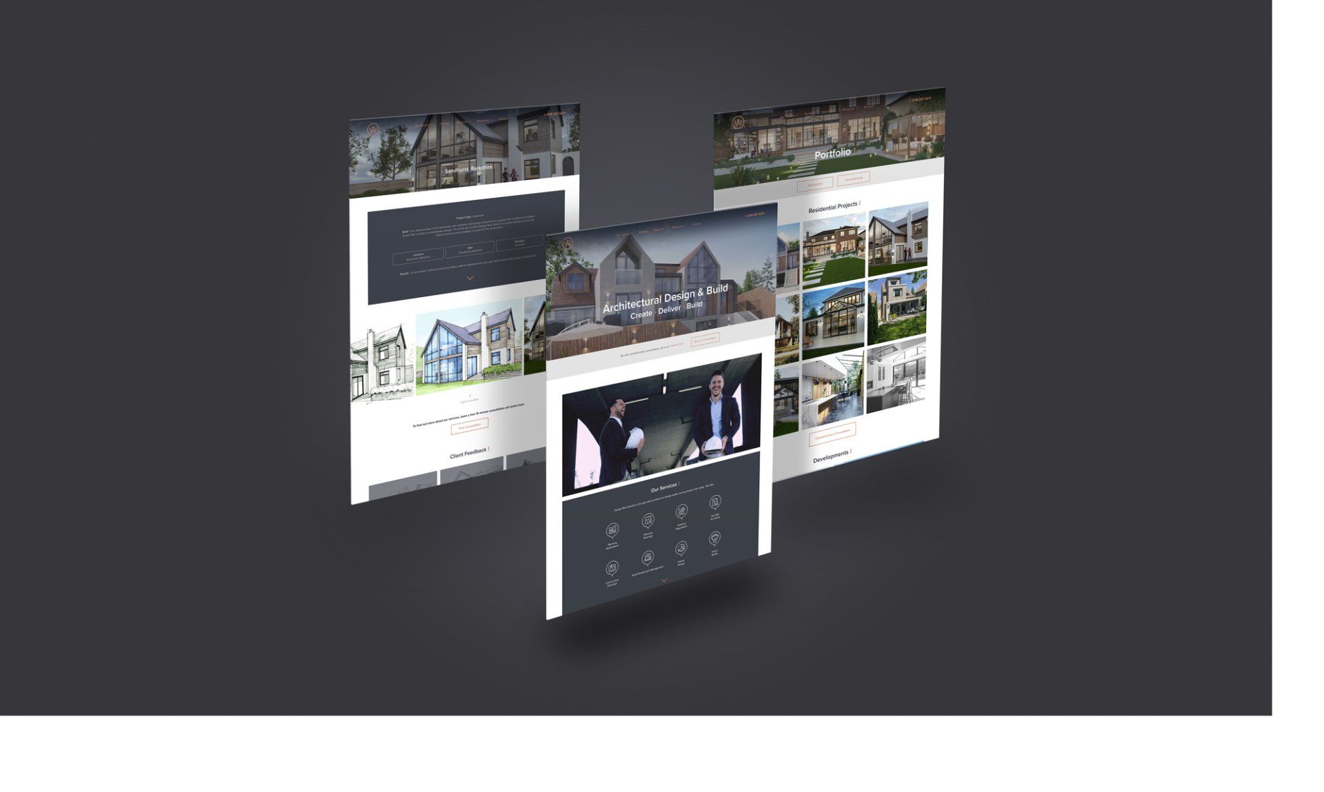 Three pages of Design Works Studios website