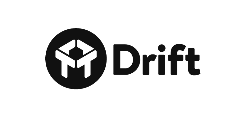 A black and white logo for drift with a box in a circle.