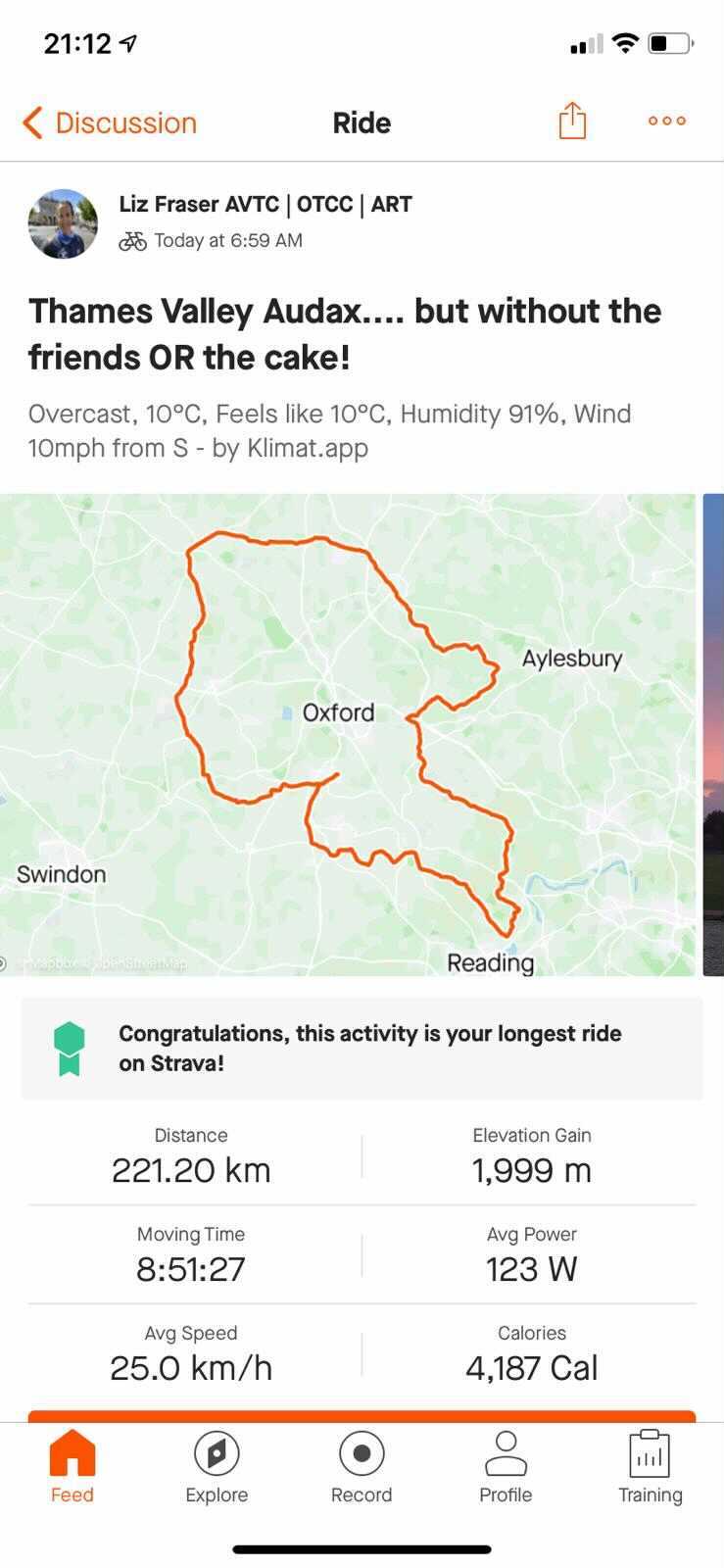 A screenshot of a cycling route on a phone.
