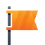 An orange flag is sitting on top of a black pole.