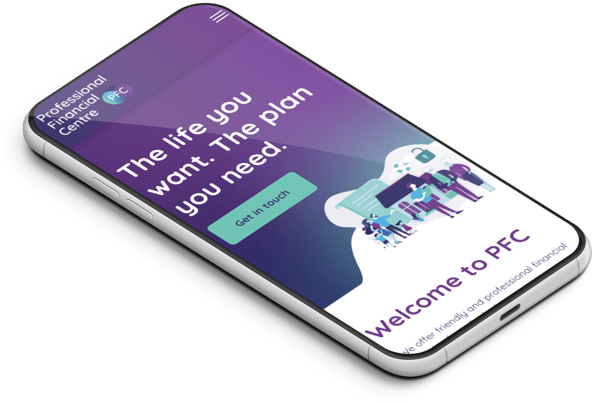 A cell phone with a purple screen that says `` the life you want . the plan you need . ''