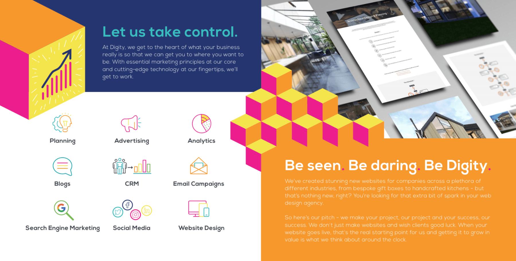 A brochure for a real estate company that says `` let us take control . ''