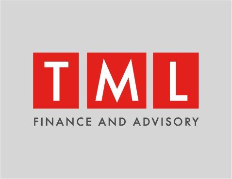 A red and white logo for tml finance and advisory