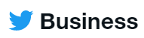 A twitter logo with the word business written below it.